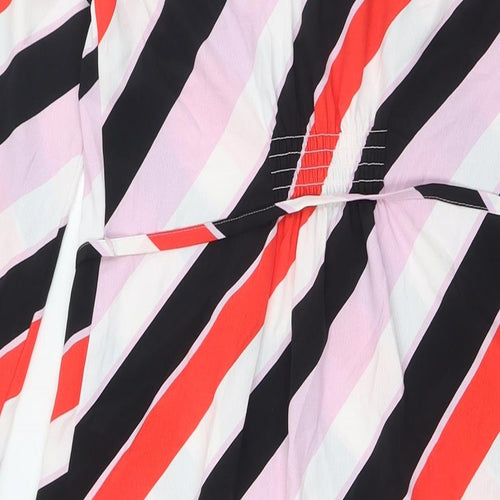 Marks and Spencer Womens Multicoloured Striped Polyester Shirt Dress Size 6 V-Neck - Belted
