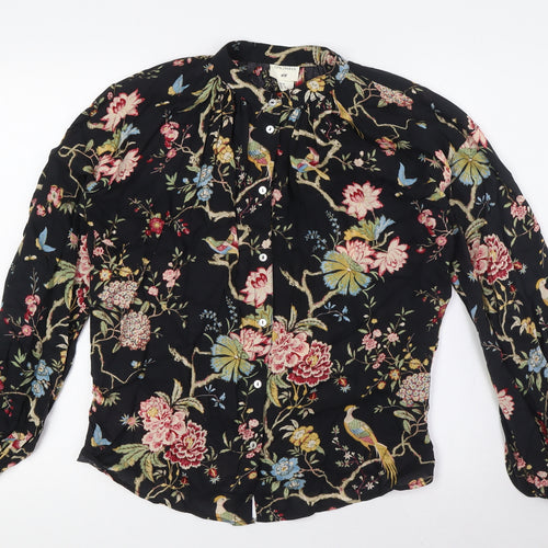 H&M Womens Multicoloured Lyocell Basic Blouse Size 8 Mock Neck - Bird Print, GP&J BAKER