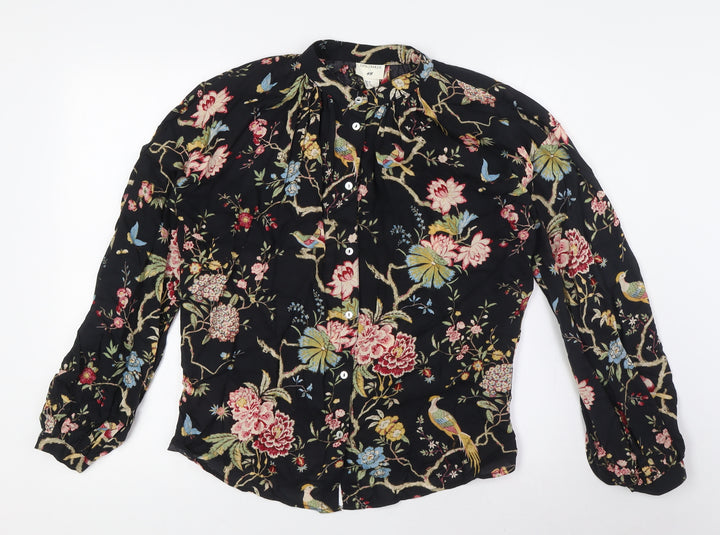H&M Womens Multicoloured Lyocell Basic Blouse Size 8 Mock Neck - Bird Print, GP&J BAKER