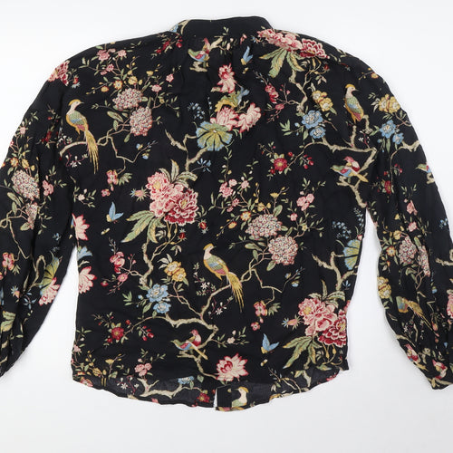 H&M Womens Multicoloured Lyocell Basic Blouse Size 8 Mock Neck - Bird Print, GP&J BAKER
