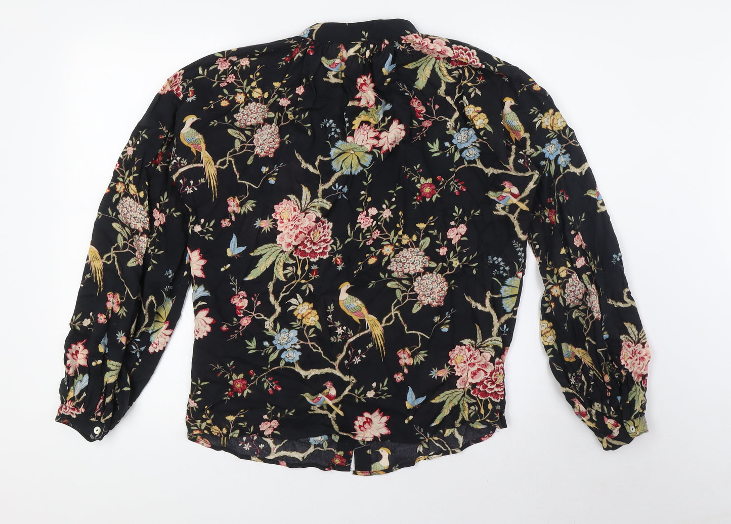 H&M Womens Multicoloured Lyocell Basic Blouse Size 8 Mock Neck - Bird Print, GP&J BAKER