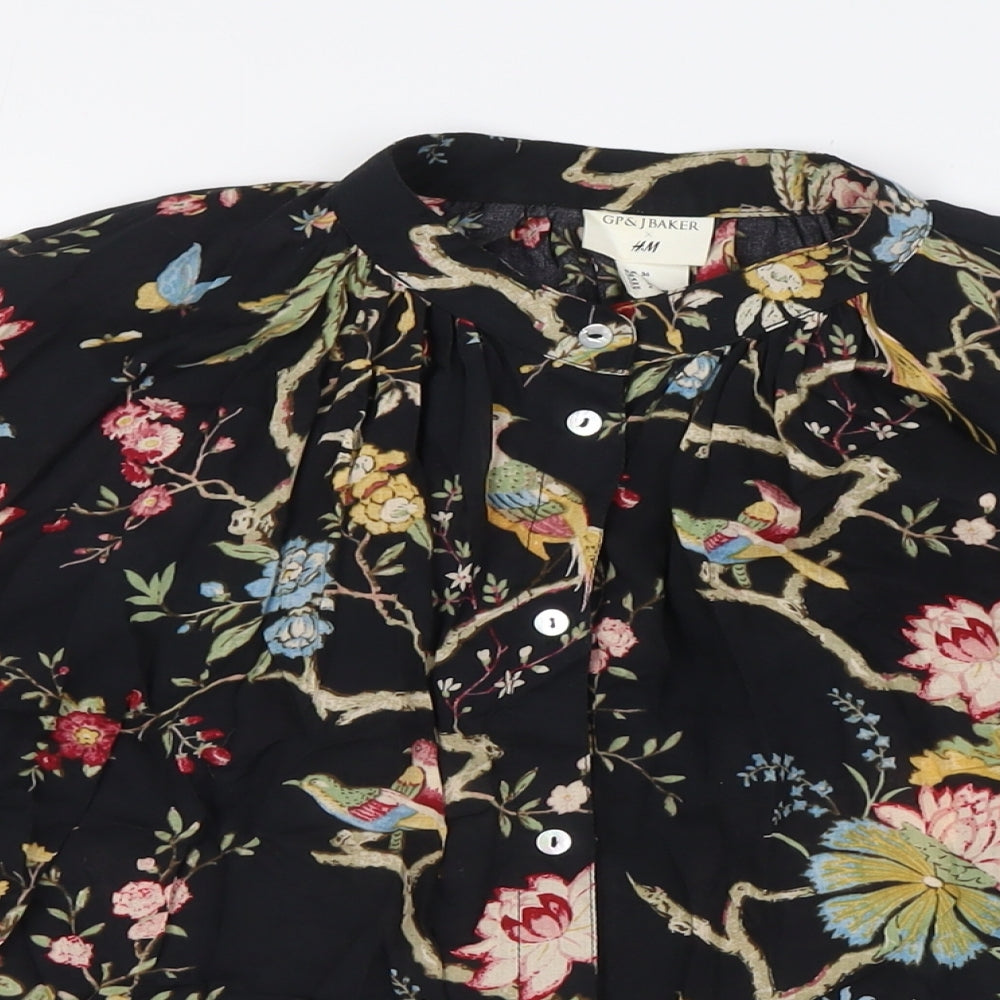 H&M Womens Multicoloured Lyocell Basic Blouse Size 8 Mock Neck - Bird Print, GP&J BAKER