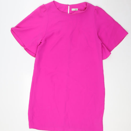 Miss Selfridge Womens Pink Polyester A-Line Size 12 Boat Neck Button