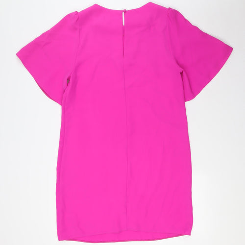 Miss Selfridge Womens Pink Polyester A-Line Size 12 Boat Neck Button