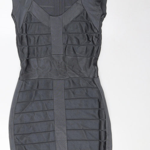 French Connection Womens Grey Viscose Pencil Dress Size 10 Scoop Neck Zip