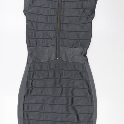 French Connection Womens Grey Viscose Pencil Dress Size 10 Scoop Neck Zip