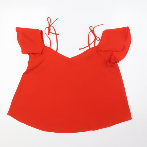 Topshop Womens Red Polyester Basic Blouse Size 8 Scoop Neck