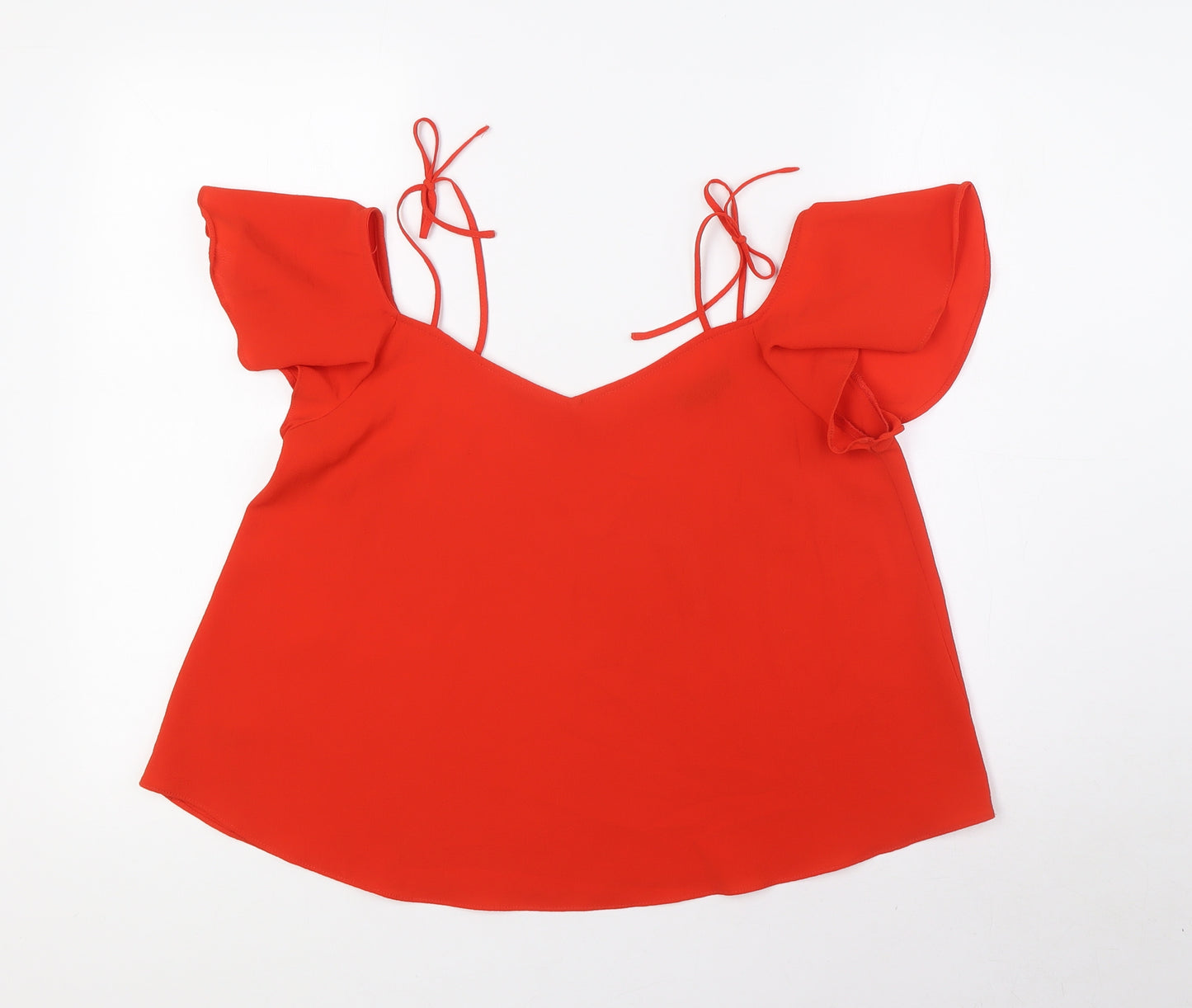 Topshop Womens Red Polyester Basic Blouse Size 8 Scoop Neck