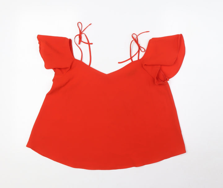 Topshop Womens Red Polyester Basic Blouse Size 8 Scoop Neck