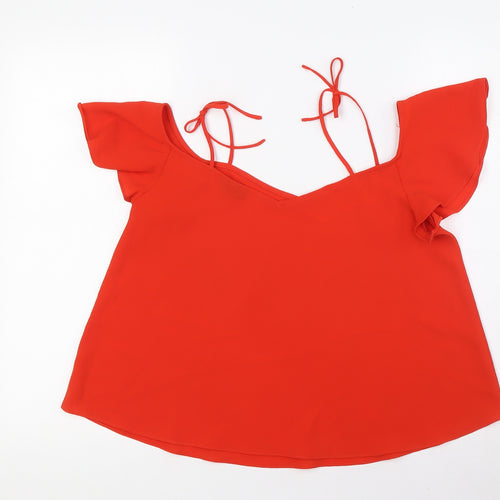 Topshop Womens Red Polyester Basic Blouse Size 8 Scoop Neck
