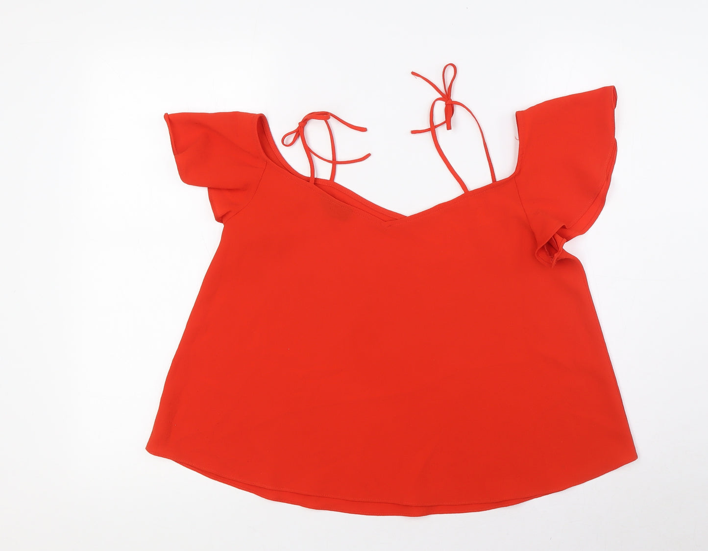 Topshop Womens Red Polyester Basic Blouse Size 8 Scoop Neck