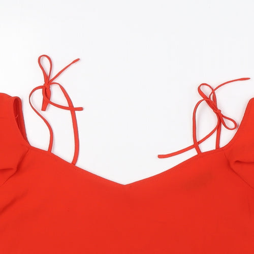 Topshop Womens Red Polyester Basic Blouse Size 8 Scoop Neck