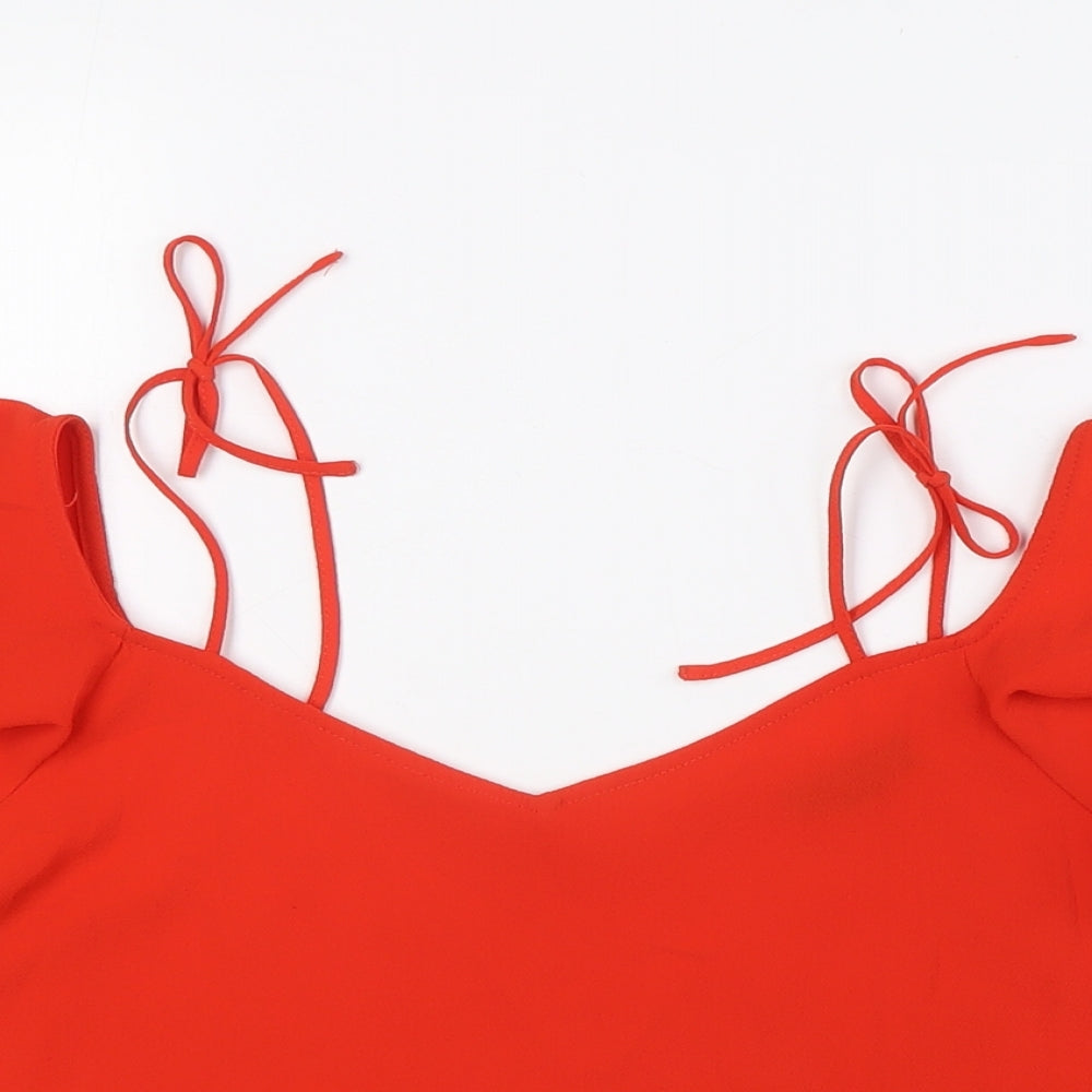 Topshop Womens Red Polyester Basic Blouse Size 8 Scoop Neck