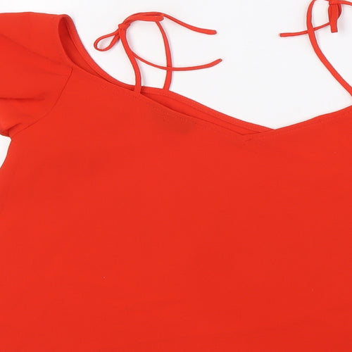 Topshop Womens Red Polyester Basic Blouse Size 8 Scoop Neck