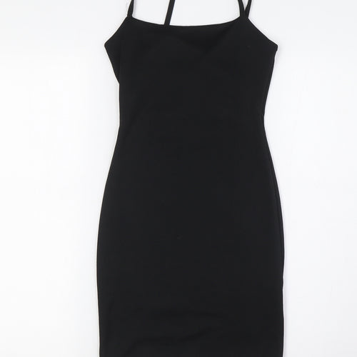 PRETTYLITTLETHING Womens Black Polyester Pencil Dress Size 4 Square Neck