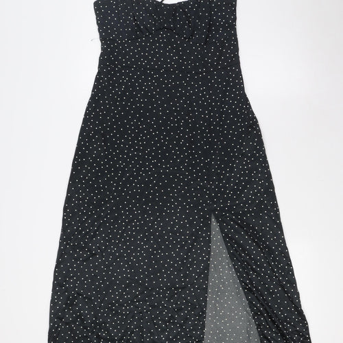 Zara Womens Black Polka Dot Polyester A-Line Size M Scoop Neck Zip