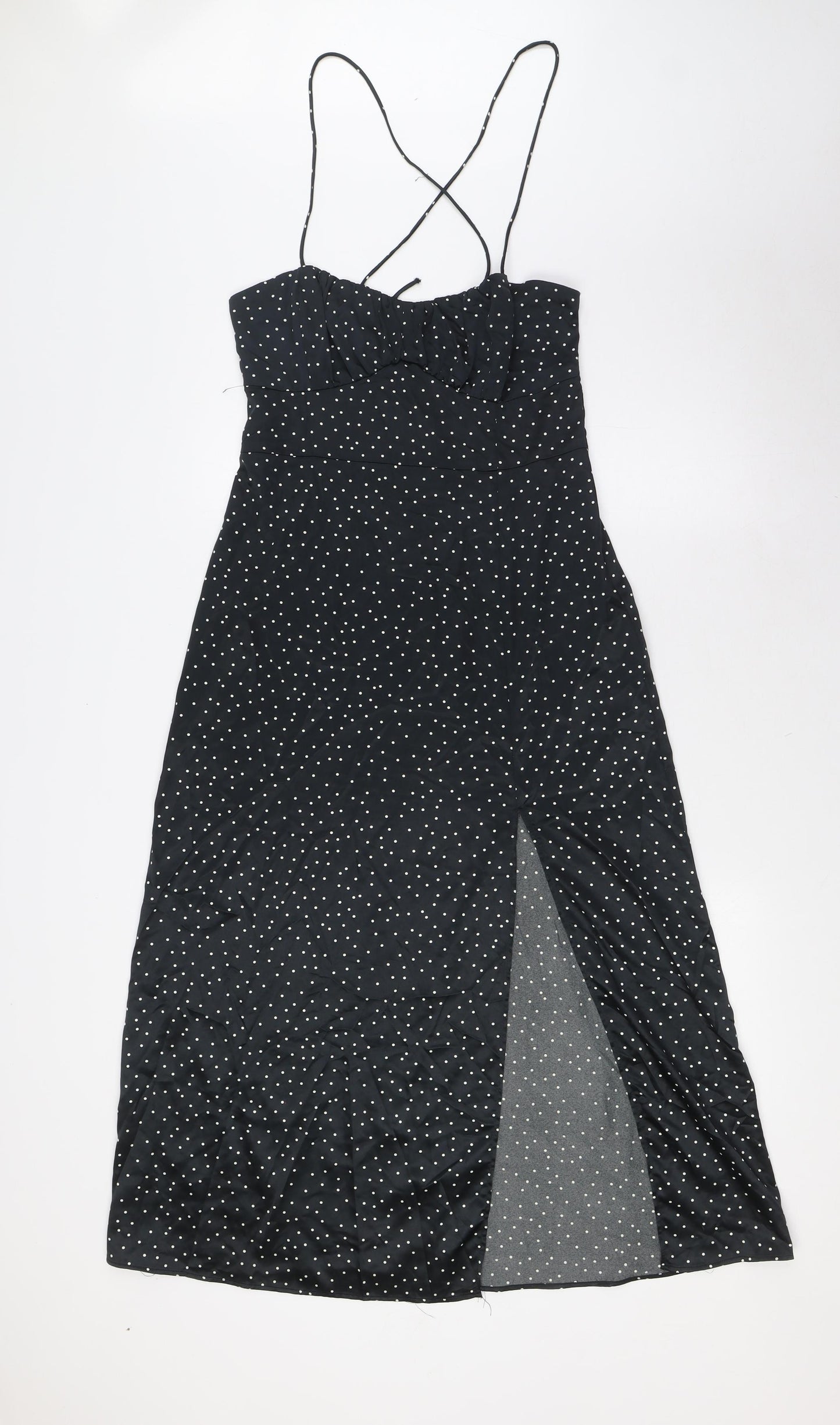 Zara Womens Black Polka Dot Polyester A-Line Size M Scoop Neck Zip