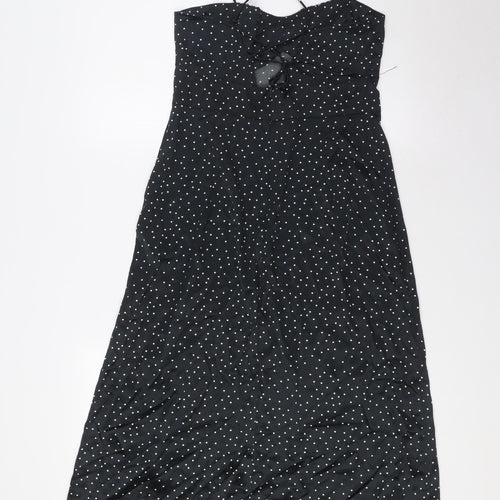 Zara Womens Black Polka Dot Polyester A-Line Size M Scoop Neck Zip