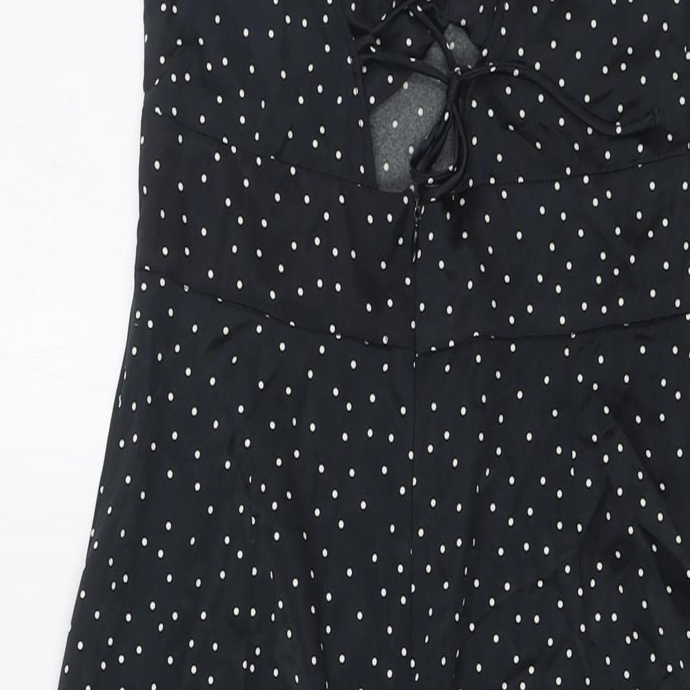 Zara Womens Black Polka Dot Polyester A-Line Size M Scoop Neck Zip