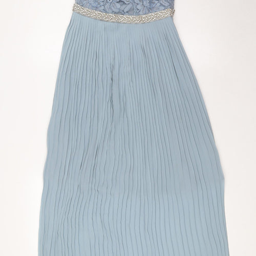 H&M Womens Blue Polyester A-Line Size 6 Boat Neck Zip - Pleated