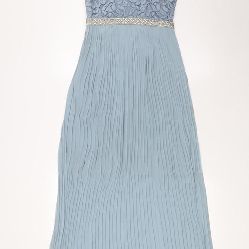 H&M Womens Blue Polyester A-Line Size 6 Boat Neck Zip - Pleated