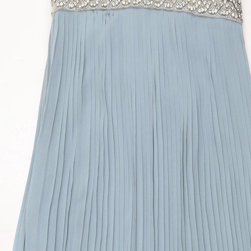 H&M Womens Blue Polyester A-Line Size 6 Boat Neck Zip - Pleated