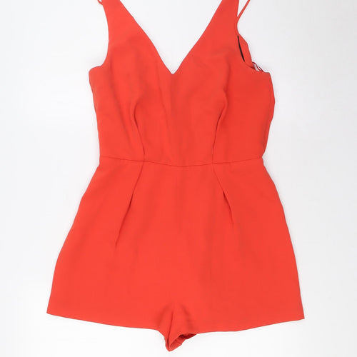 Topshop Womens Red Polyester Playsuit One-Piece Size 8 Zip - Lace Back