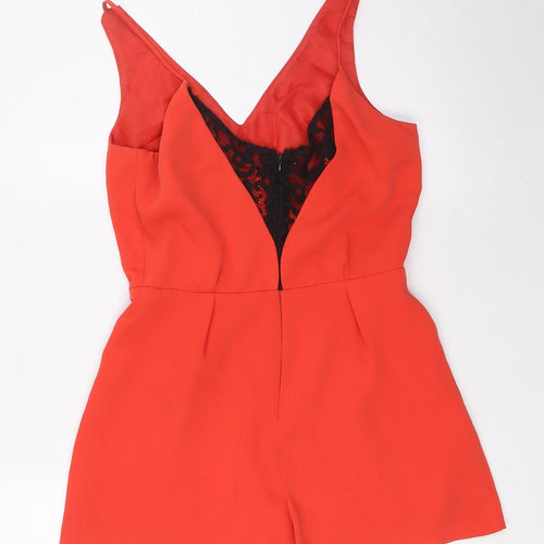 Topshop Womens Red Polyester Playsuit One-Piece Size 8 Zip - Lace Back
