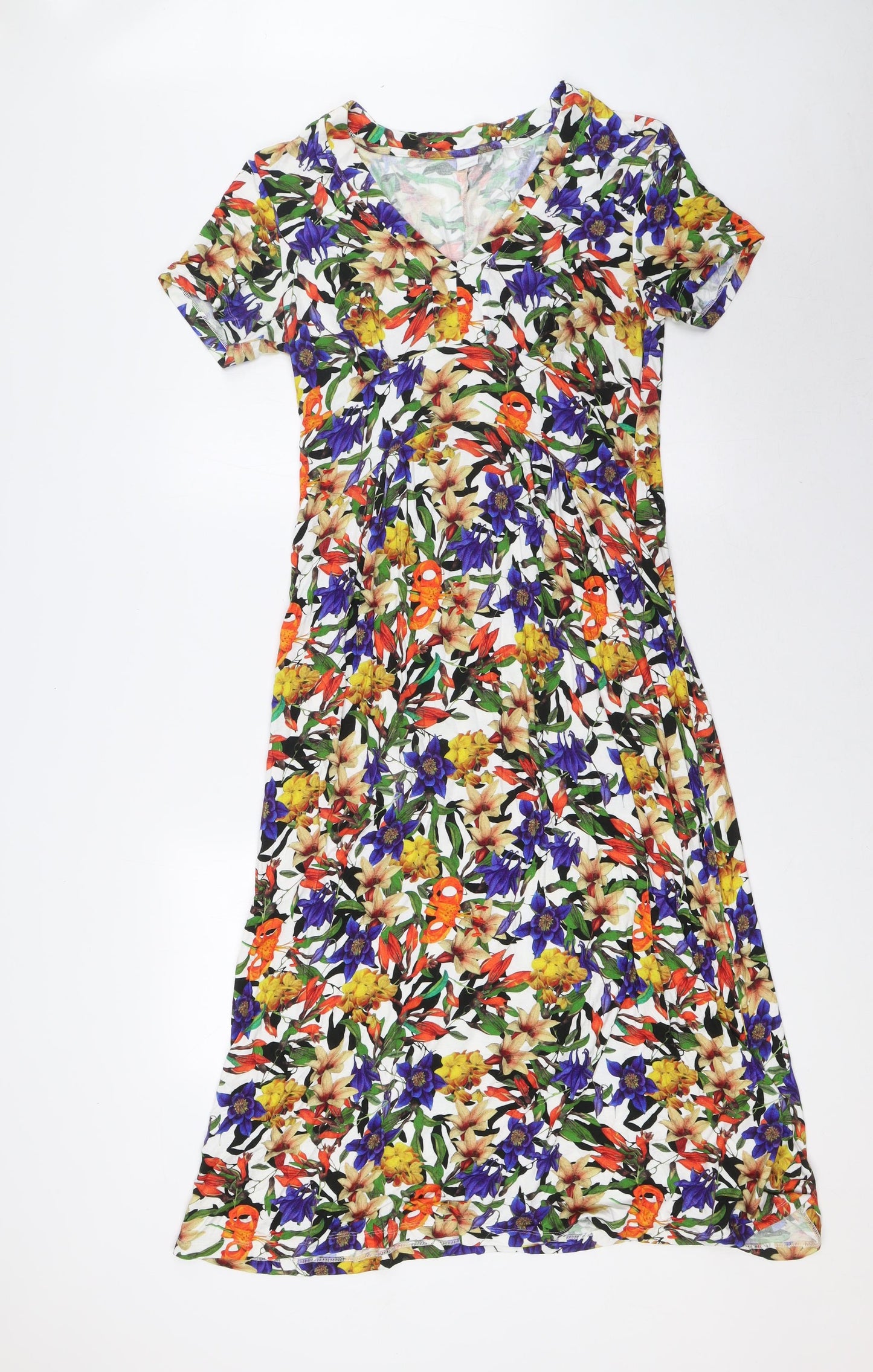 Privacy Womens Multicoloured Floral Viscose A-Line Size 14 V-Neck