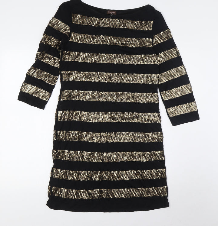 Phase Eight Womens Black Viscose Mini Size 12 Round Neck - Sequins