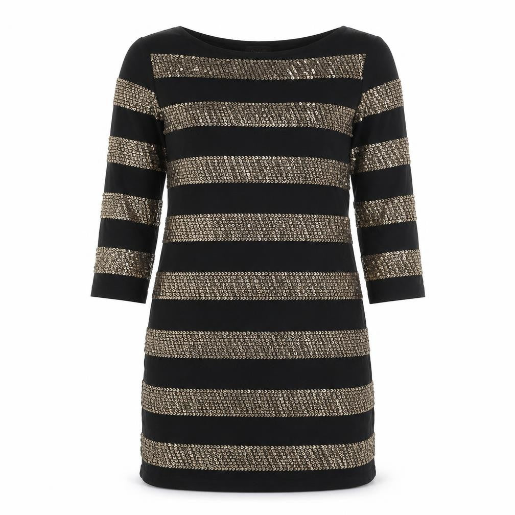 Front view of Phase Eight women’s black viscose mini, size UK 12, round neck - sequins