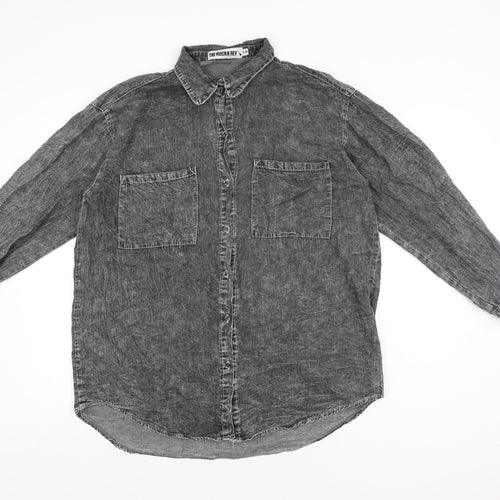 The Rockn Rev Womens Grey Cotton Basic Button-Up Size S Collared - Size S/M