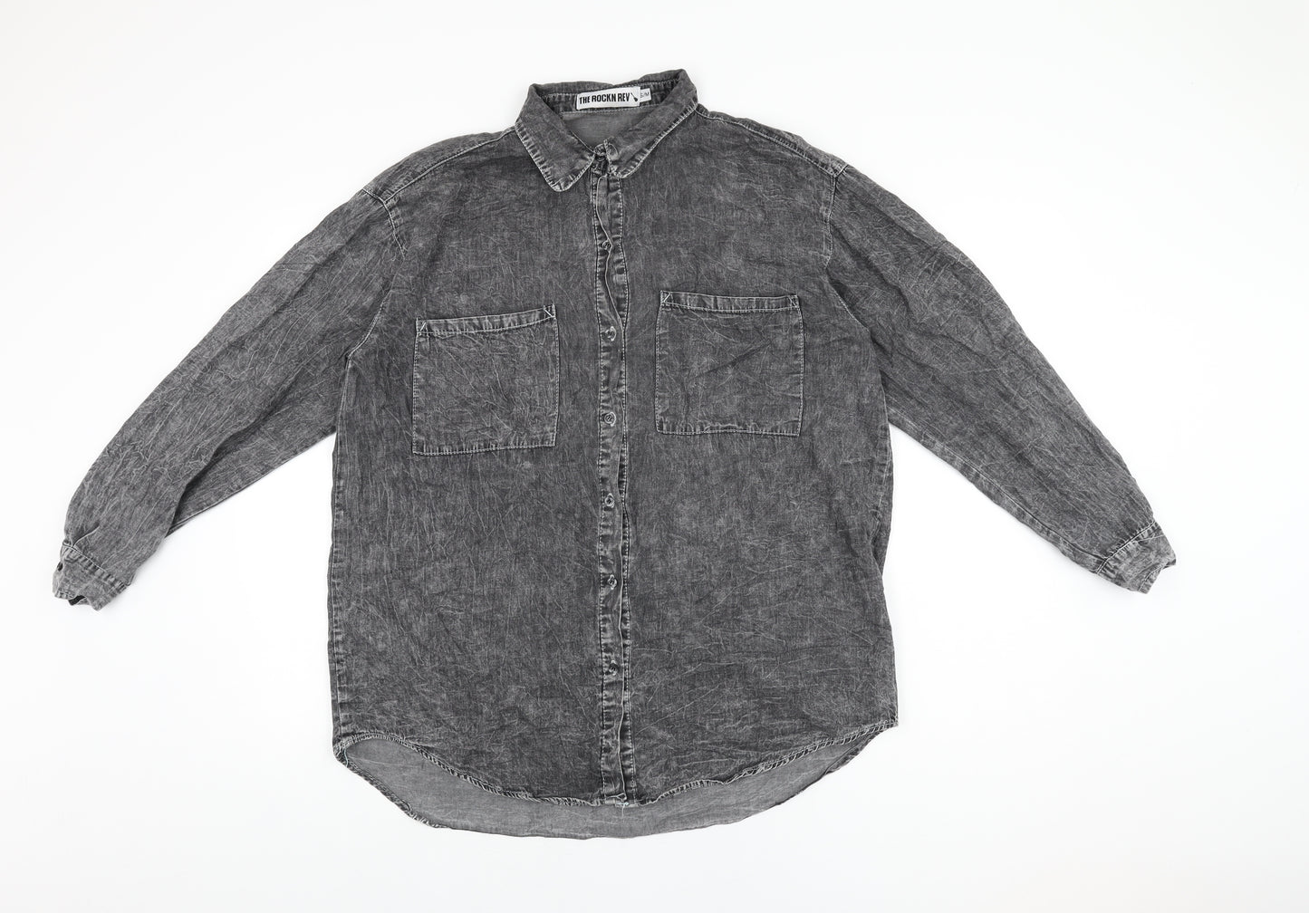 The Rockn Rev Womens Grey Cotton Basic Button-Up Size S Collared - Size S/M