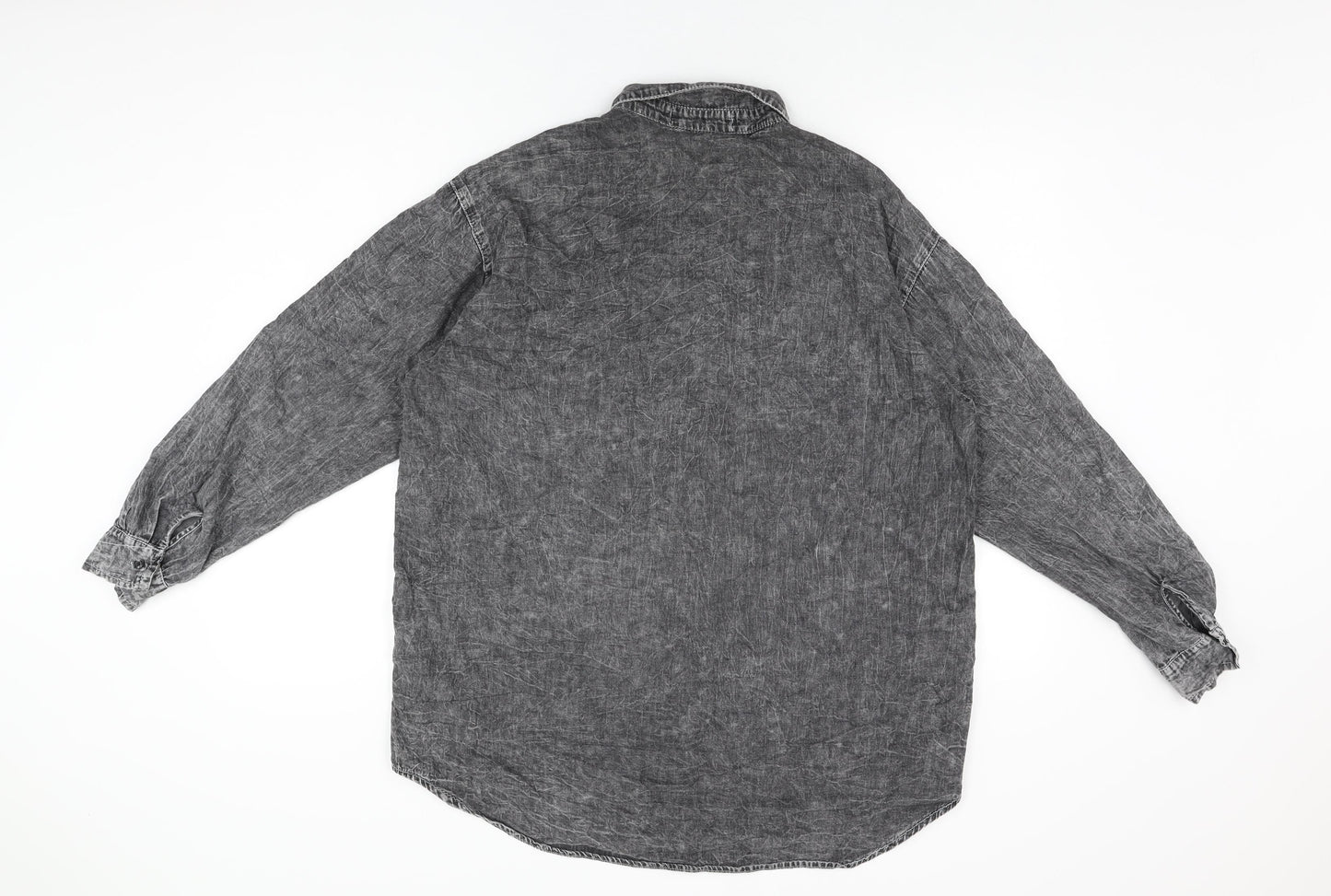 The Rockn Rev Womens Grey Cotton Basic Button-Up Size S Collared - Size S/M