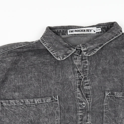 The Rockn Rev Womens Grey Cotton Basic Button-Up Size S Collared - Size S/M