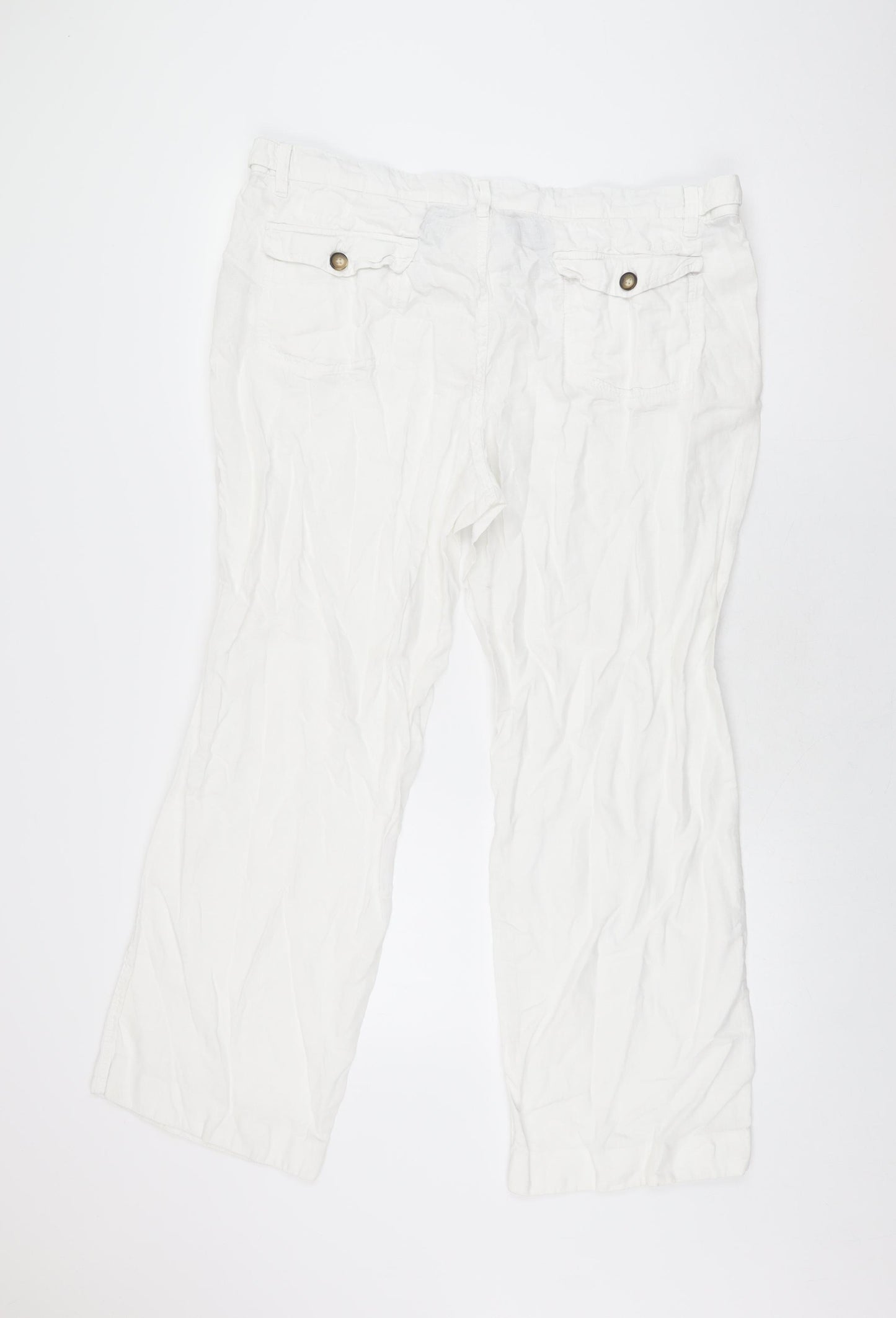 Fat Face Womens White Linen Trousers Size 18 L29 in Regular Zip