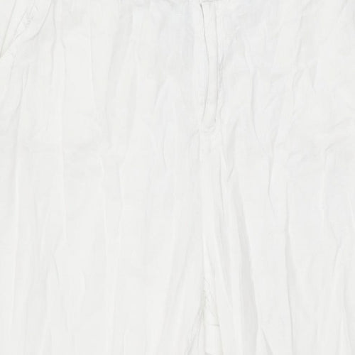 Fat Face Womens White Linen Trousers Size 18 L29 in Regular Zip