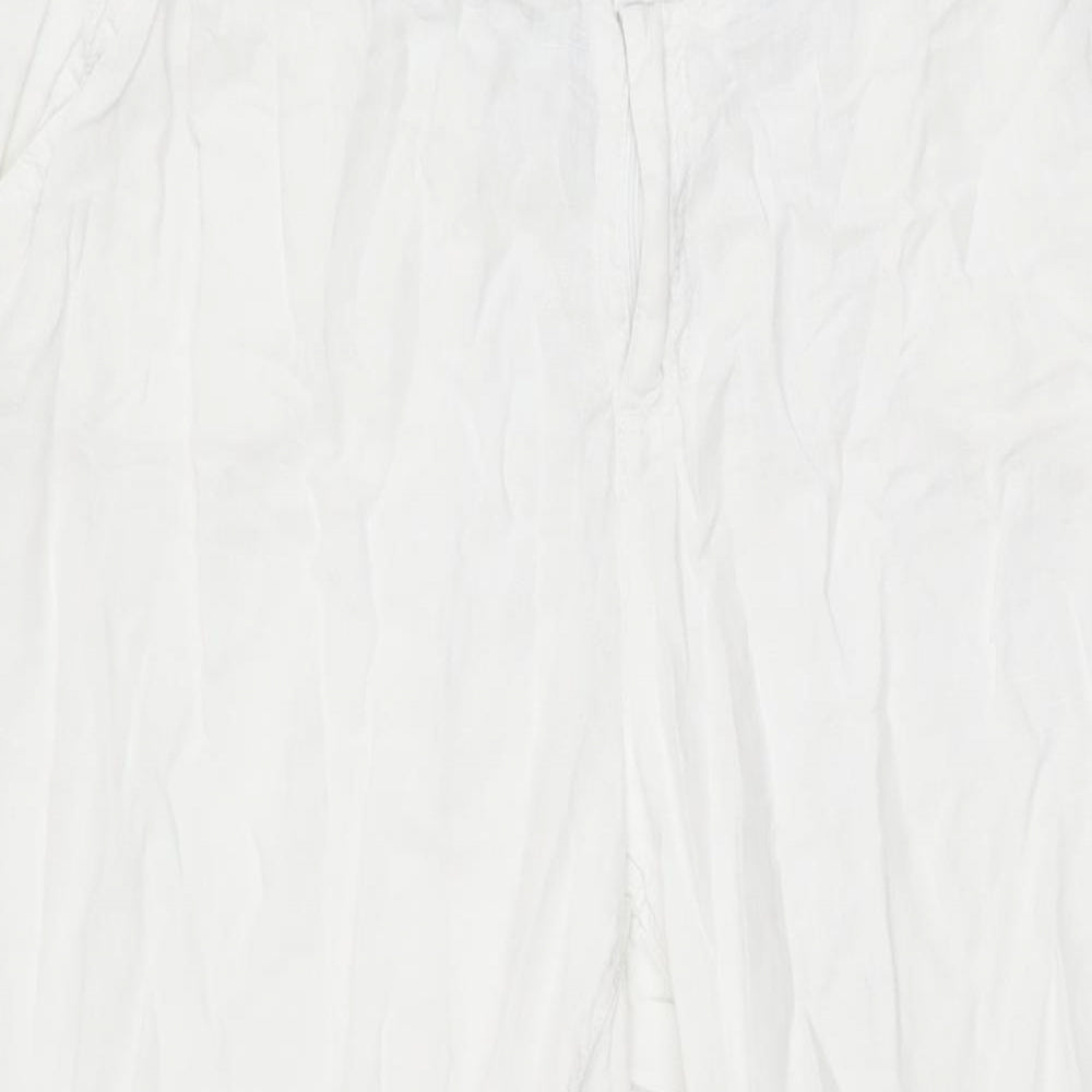 Fat Face Womens White Linen Trousers Size 18 L29 in Regular Zip