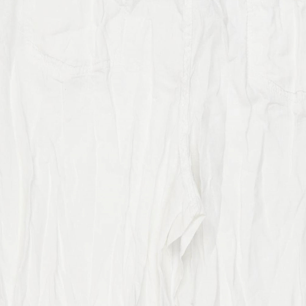 Fat Face Womens White Linen Trousers Size 18 L29 in Regular Zip