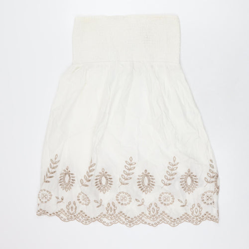 NEXT Womens White Floral Cotton Shift Size 10 Off the Shoulder Pullover