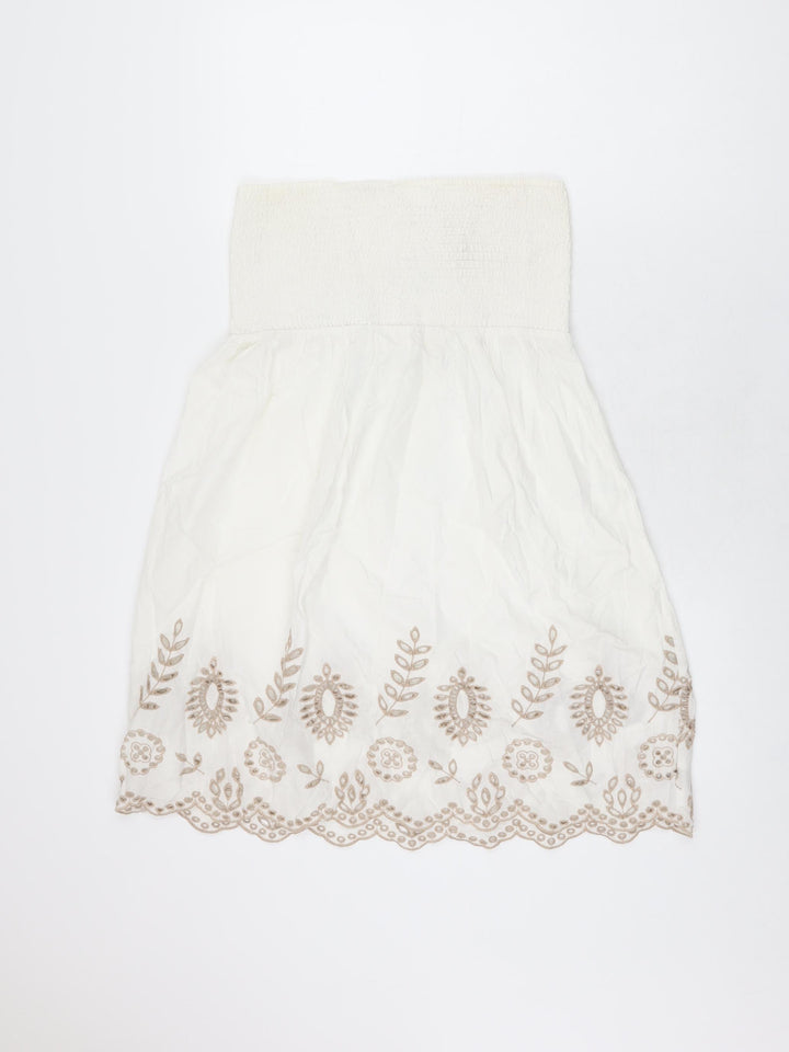 NEXT Womens White Floral Cotton Shift Size 10 Off the Shoulder Pullover