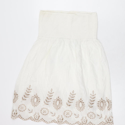 NEXT Womens White Floral Cotton Shift Size 10 Off the Shoulder Pullover