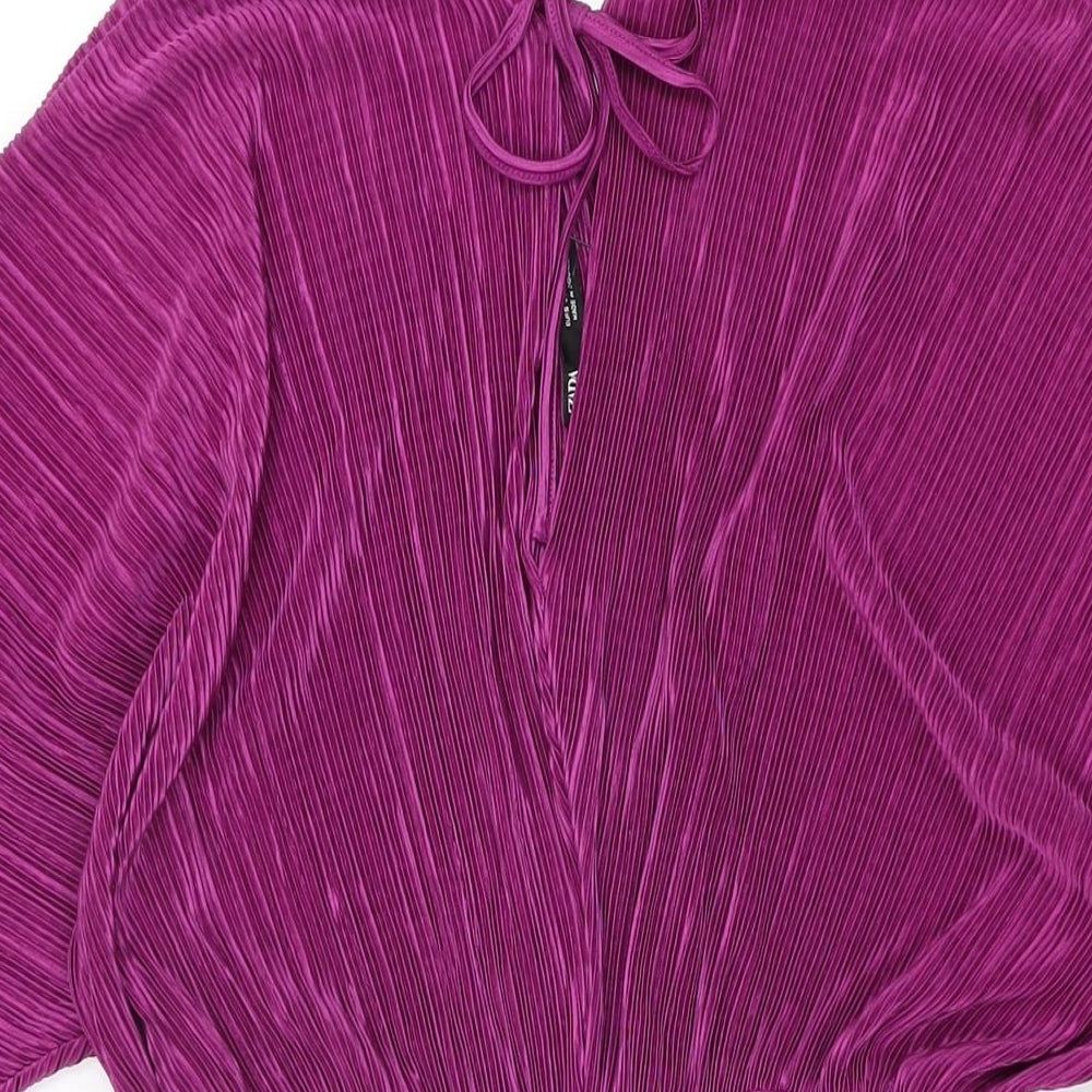 Zara Womens Purple Polyester Mini Size S V-Neck Tie