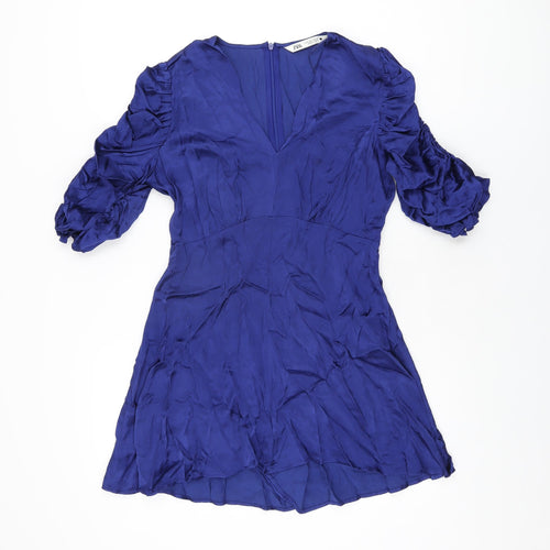 Zara Womens Blue Viscose Playsuit One-Piece Size S L3 in Zip
