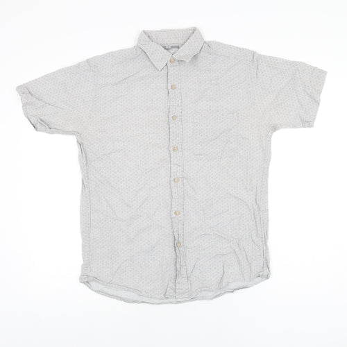 Uniqlo Mens Grey Geometric Cotton Button-Up Size S Collared Button