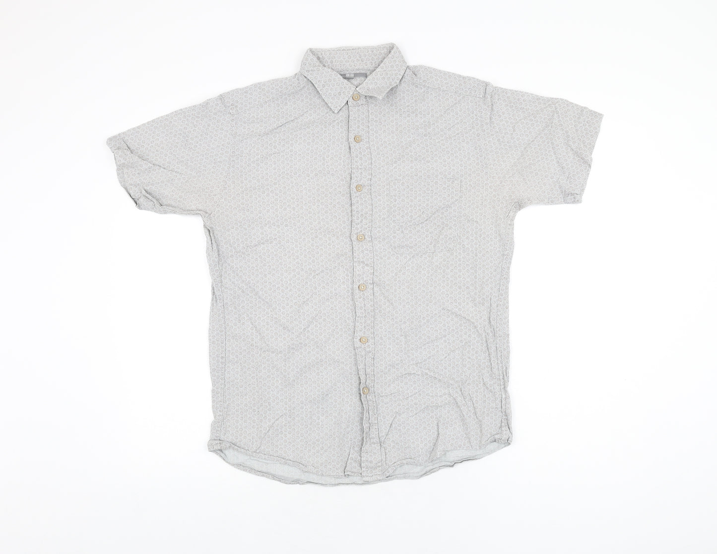 Uniqlo Mens Grey Geometric Cotton Button-Up Size S Collared Button