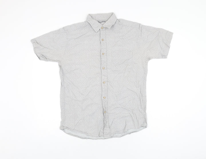 Uniqlo Mens Grey Geometric Cotton Button-Up Size S Collared Button