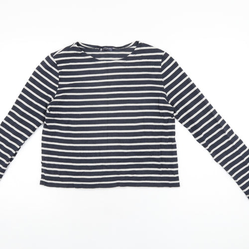 Petit Bateau Womens Blue Striped Polyester Basic T-Shirt Size M Round Neck