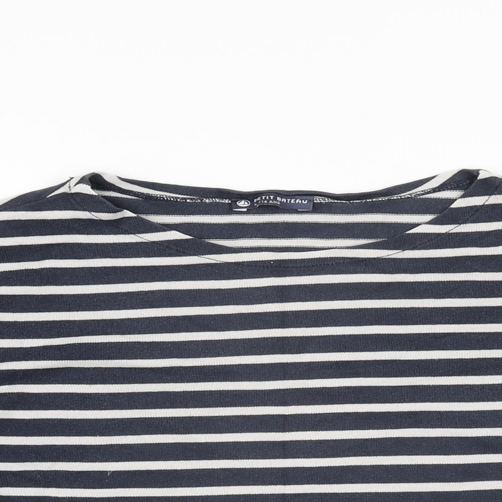 Petit Bateau Womens Blue Striped Polyester Basic T-Shirt Size M Round Neck