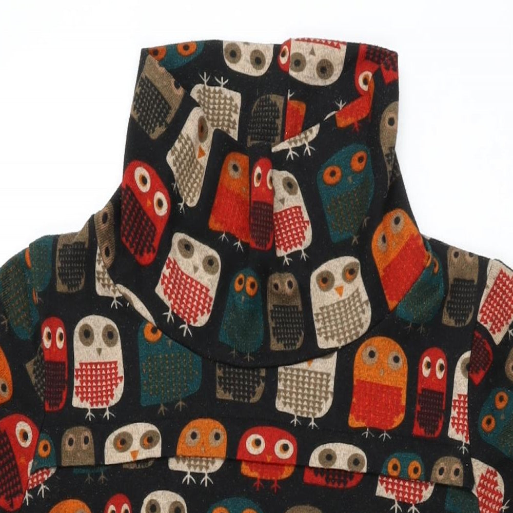 Indulgence Womens Black Geometric Wool Shift Size XL High Neck Pullover - Owl Print